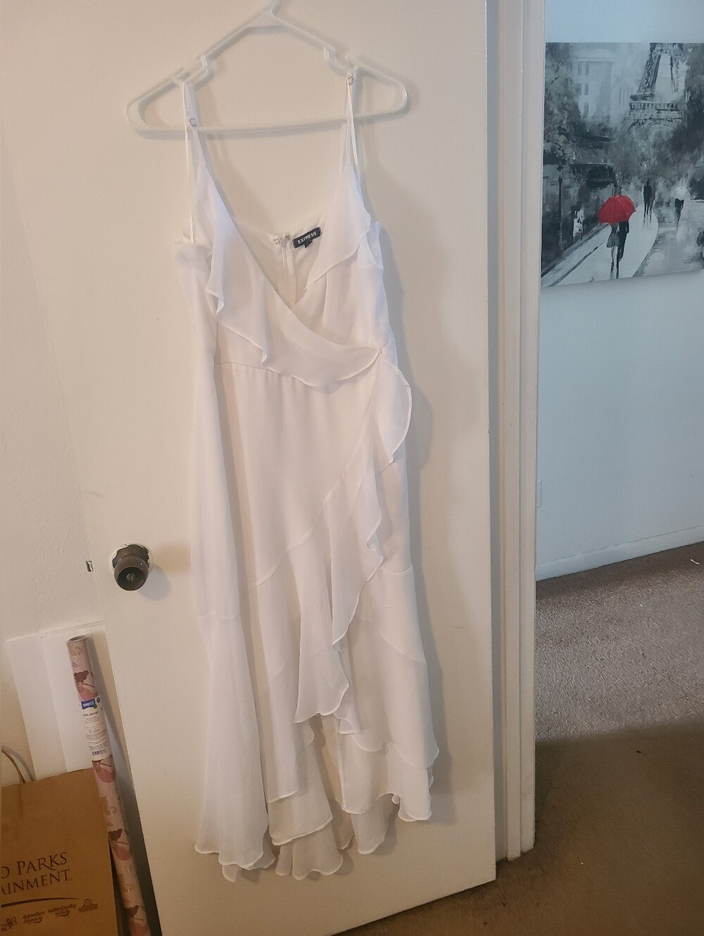Express Elegant White Ruffled Slip Dress - Women's Large